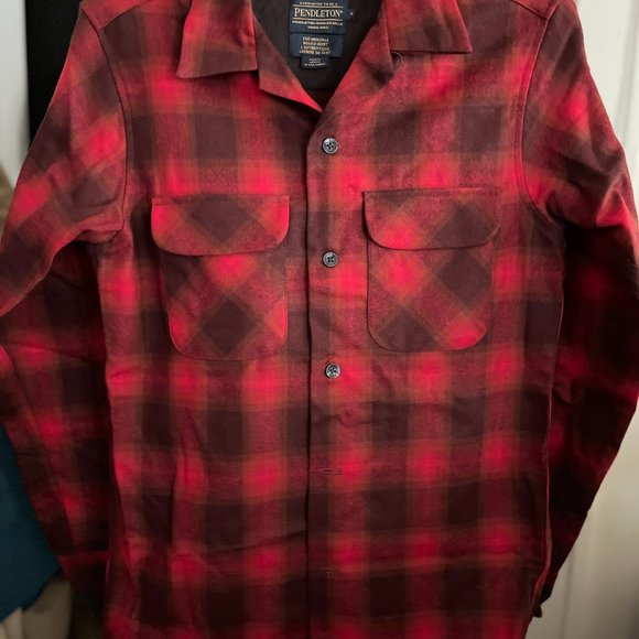 nwt pendleton ombre plaid red-brown-ochre wool shirt- jac shacket - Picture 1 of 4